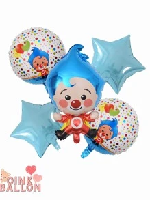 Set 5 Globos Metálicos Payaso Plim Plim - Azul - Ver 2