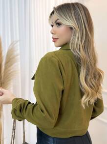 Casaco curto feminino - Verde Militar - Visão 2