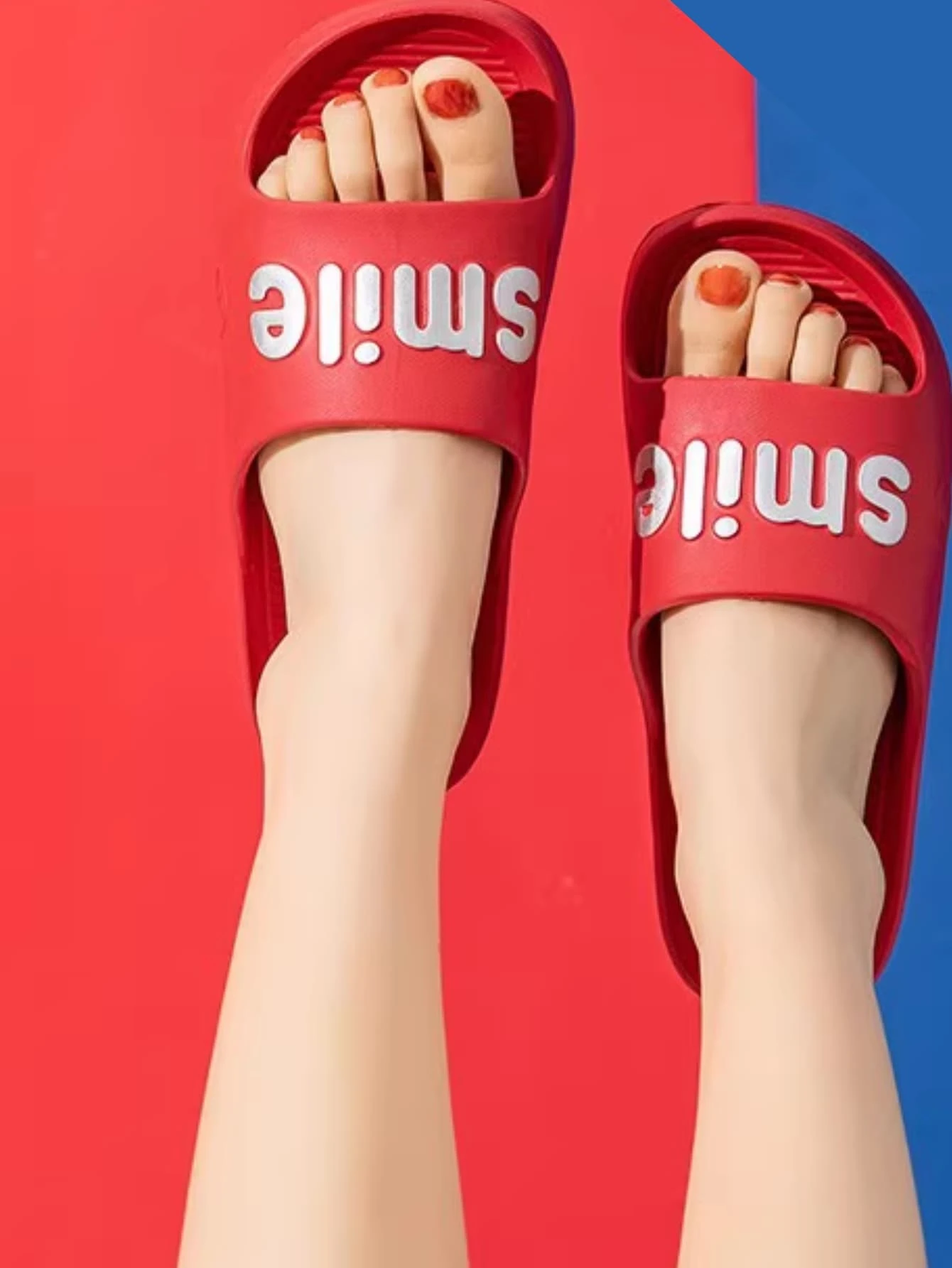 Sandalias Antideslizantes Unisex, Diseño Unico,Chanclas leyenda Smile.  Chanclas  versátiles. Slides ultra Ligeras y resistentes. - Rojo - Ver 1