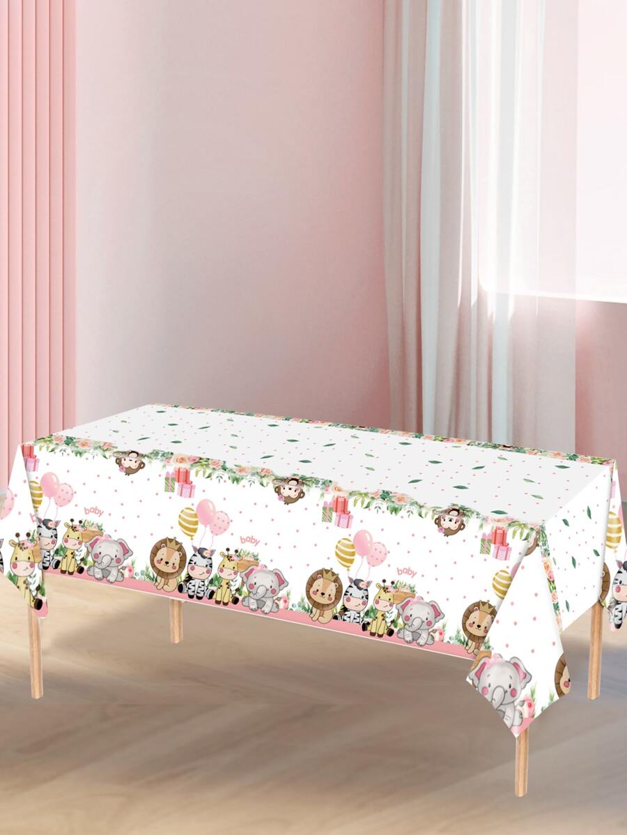 1入組叢林動物一次性桌布,寶寶生日派對裝飾用品用品桌布