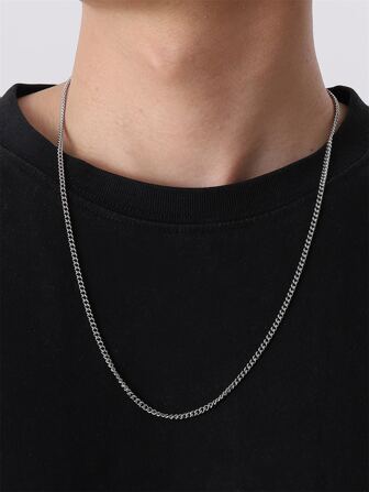 Collar minimalista informal de acero inoxidable para hombre, para decoración diaria, plata, joyería Popular de moda, regalo para fiesta, 1 pieza