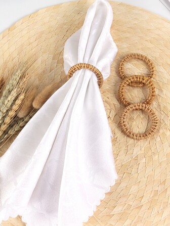 X WOTP 6pcs Rustic & Fashionable Brown Woven Rattan Napkin Rings
