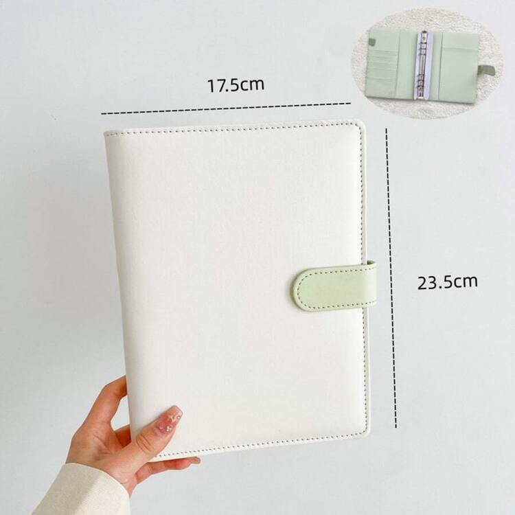 Organizador de libro con anillas de 3"/5" con 20 fundas, tamaño A5/A7, de piel sintética, color blanco y verde, útiles escolares, de vuelta al cole - Blanco - Añade 3