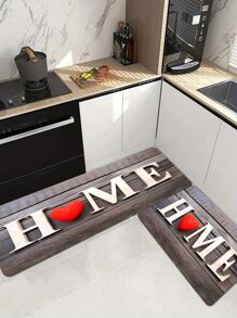 Heart & Letter Pattern Anti-slip Absorbent Kitchen Floor Mat - Multicolor - View 4