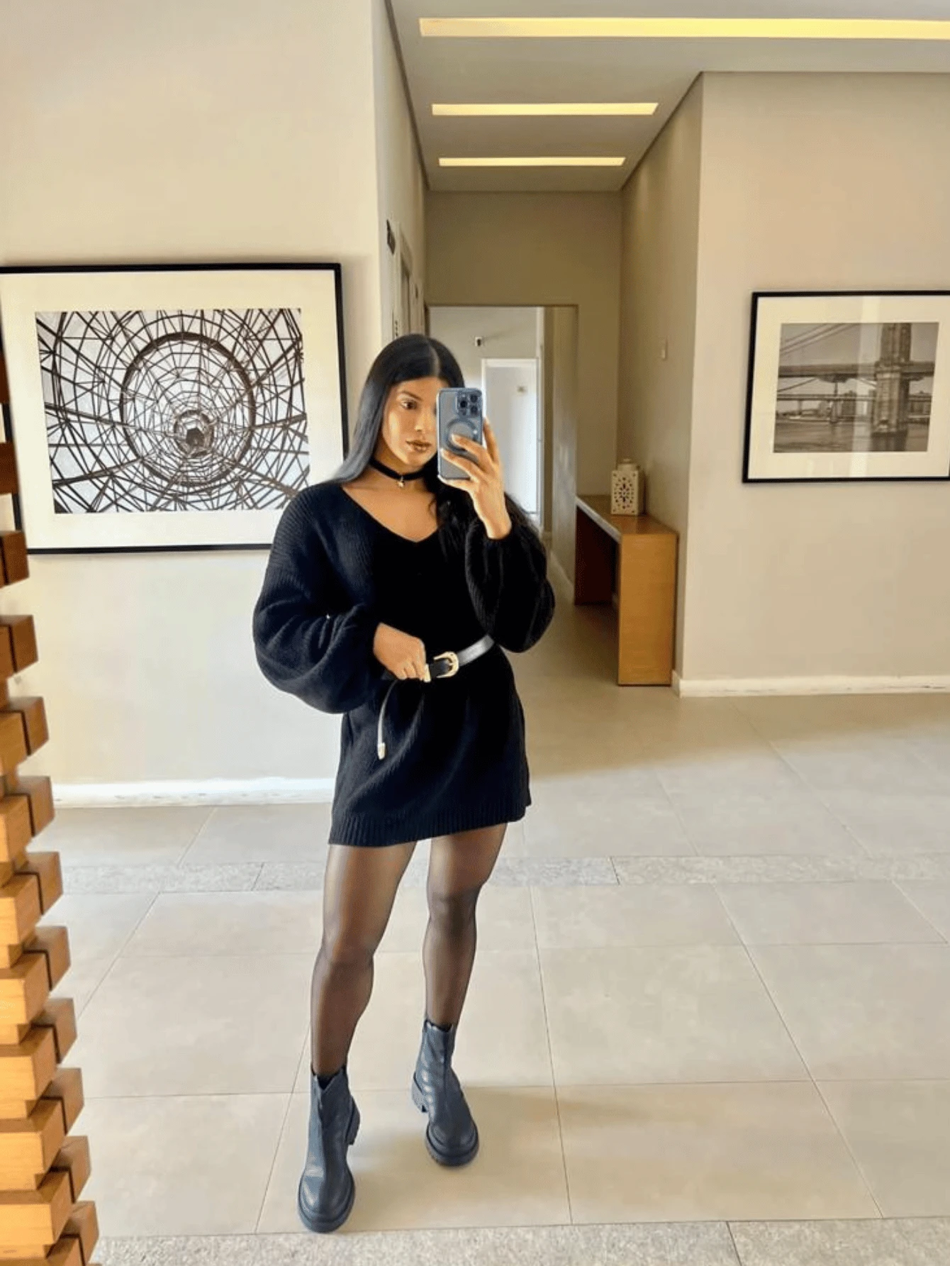 Women Sweater Dresses - màu đen - Xem 1