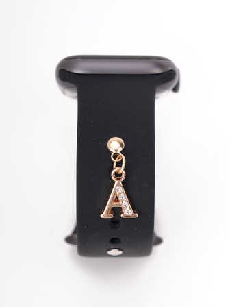 1 件金属水钻 26 个字母装饰表带吊坠，兼容 Apple Watch 表带配件，适用于硅胶表带配件，兼容 Apple Watch 表带系列 8、7、6、5、4、3、2、1