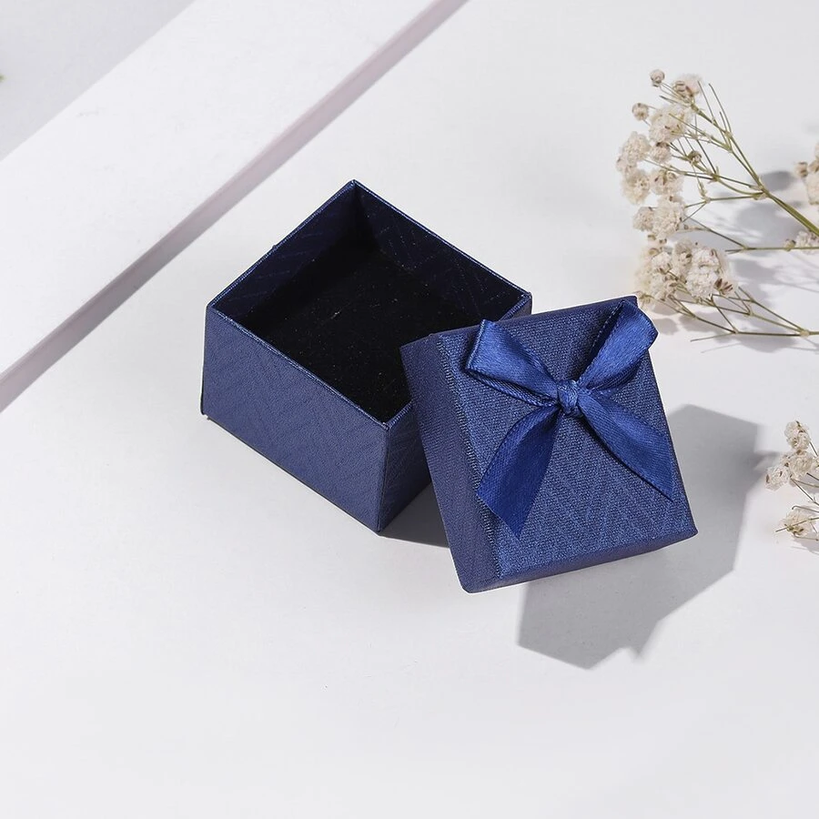 Blue Textured Bow Knot Design Ring Box, Earring Box, Jewelry Box - Bow Tie - View 1
