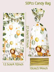 50入組叢林主題餅乾糖果包帶扭結,生日派對裝飾兒童荒野派對用品 - 綠色 - 查看 3