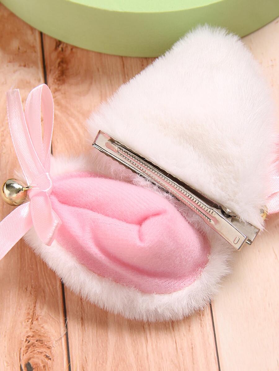 4pcs/Set Bell Cat Ear Faux Fur Hair Clips, Cat Ear Hair Accessories