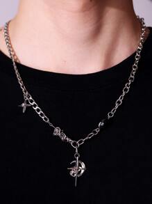 1入組獨特嘻哈風格黑色寶石太陽和月亮吊墜項鍊適合女士