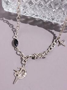 1入組獨特嘻哈風格黑色寶石太陽和月亮吊墜項鍊適合女士