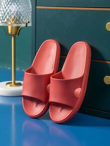 女士夏天防滑輕便室內浴室淋浴拖鞋,簡約風格 - 紅色 - 查看 2