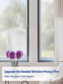 1roll Window Privacy Film Frosted Glass Window Covers Non Adhesive Opaque Stripe Glass Film Removable Sun Blocking Window Coverings Decorative Reed Stickers for Home Office Bathroom - White - View 4