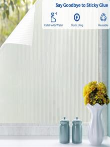 1roll Window Privacy Film Frosted Glass Window Covers Non Adhesive Opaque Stripe Glass Film Removable Sun Blocking Window Coverings Decorative Reed Stickers for Home Office Bathroom - White - View 7