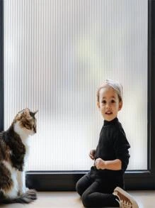 1roll Window Privacy Film Frosted Glass Window Covers Non Adhesive Opaque Stripe Glass Film Removable Sun Blocking Window Coverings Decorative Reed Stickers for Home Office Bathroom - White - View 2