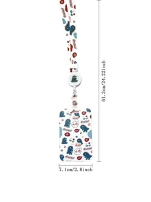 Cartoon Dinosaur Pattern Id Card Holder With Lanyard - White - View 3