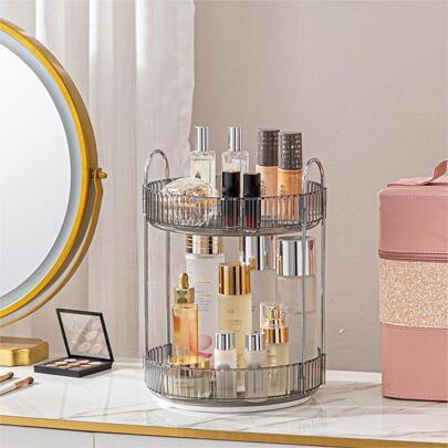 旋轉化妝品收納盒,2層,高容量,明亮的保養品收納香水收納化妝品梳妝台收納架,360度旋轉。適合新年、聖誕等所有節日贈送給媽媽、女孩和女士的禮品