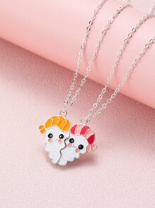 2pcs/Set Creative Bff Hot Dog Pendant Best Friend Necklace For Girls - Multicolor - View 3