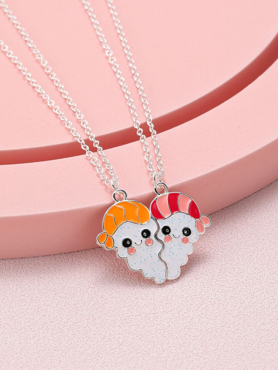 2pcs/Set Creative Bff Hot Dog Pendant Best Friend Necklace For Girls - Multicolor - View 1