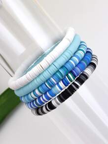5 cái/bộ Vòng tay đính cườm khối màu ngẫu nhiên - Nhiều màu - Xem 2