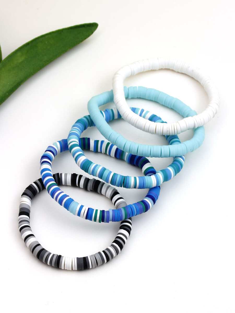 5 cái/bộ Vòng tay đính cườm khối màu ngẫu nhiên - Nhiều màu - Xem 1