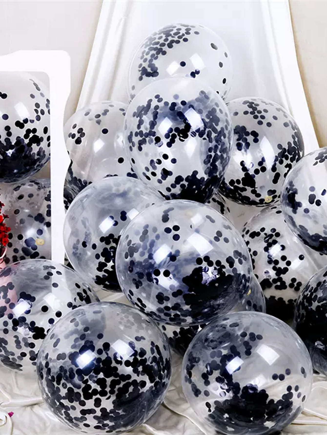 12pcs 12 Inch Black Transparent Latex Balloons With Shiny Sequins - Black - View 1