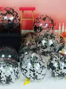 12pcs 12 Inch Black Transparent Latex Balloons With Shiny Sequins - Black - View 2