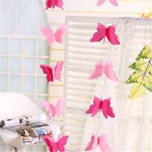 1 Schnur 2m 18 Stück 3D Papier Schmetterlinge & Blumen Girlande für Hochzeit, Party, Geburtstag DIY Banner Hängedekoration, Weihnachten - Pink - Übersicht 3