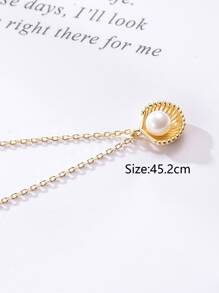 1pc Simple Faux Pearl & Shell Pendant Necklace - Gold - View 5