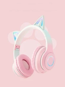 無綫耳機，5.2 立體聲耳罩式耳機，USB-c 端口，LED 燈，貓耳設計，高保真音質，價格實惠，送給女孩理想禮物，適合在線課程 - 粉色 - 查看 5