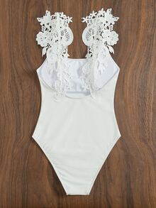 Phụ nữ một mảnh Lộ Lưng Tương phản ren màu trơn - trắng - Xem 5