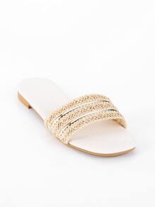 Women's Metallic Braided Detail Flat Sandals - White - View 1
