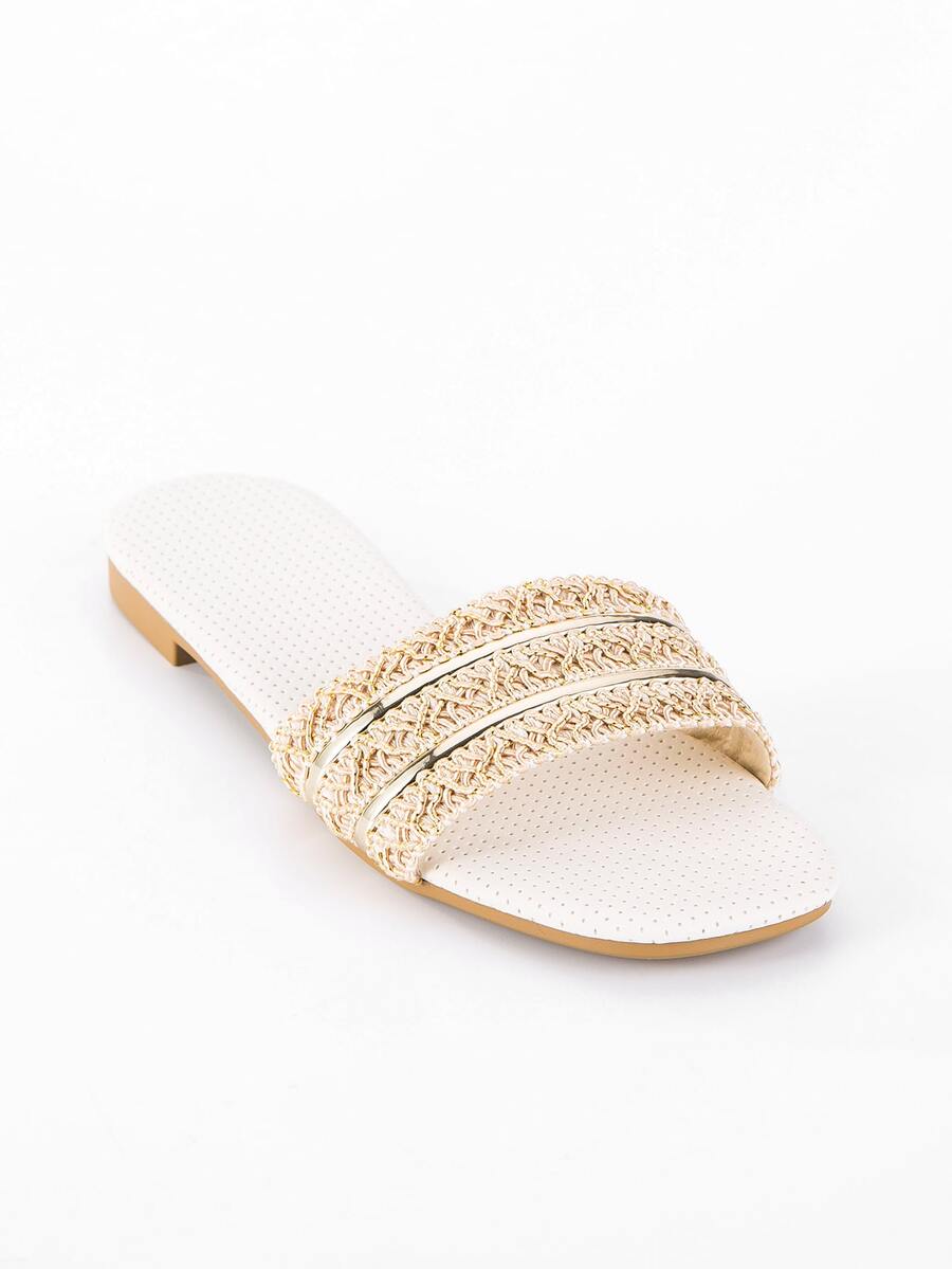 Women's Metallic Braided Detail Flat Sandals - White - View 1