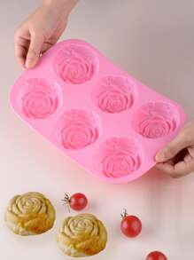 1 件花卉图案 DIY 硅胶模具，6 格玫瑰香皂模具，适合 DIY