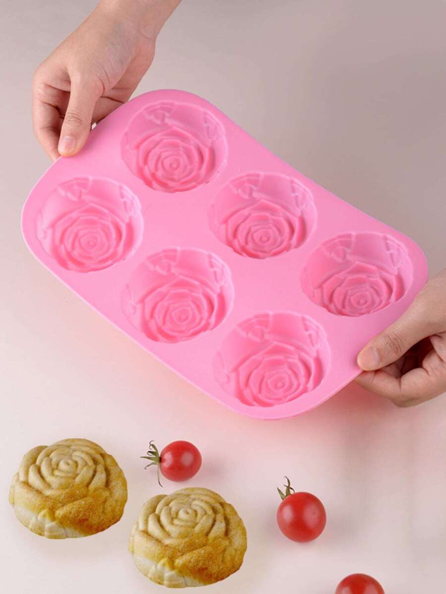 1 件花卉图案 DIY 硅胶模具，6 格玫瑰香皂模具，适合 DIY
