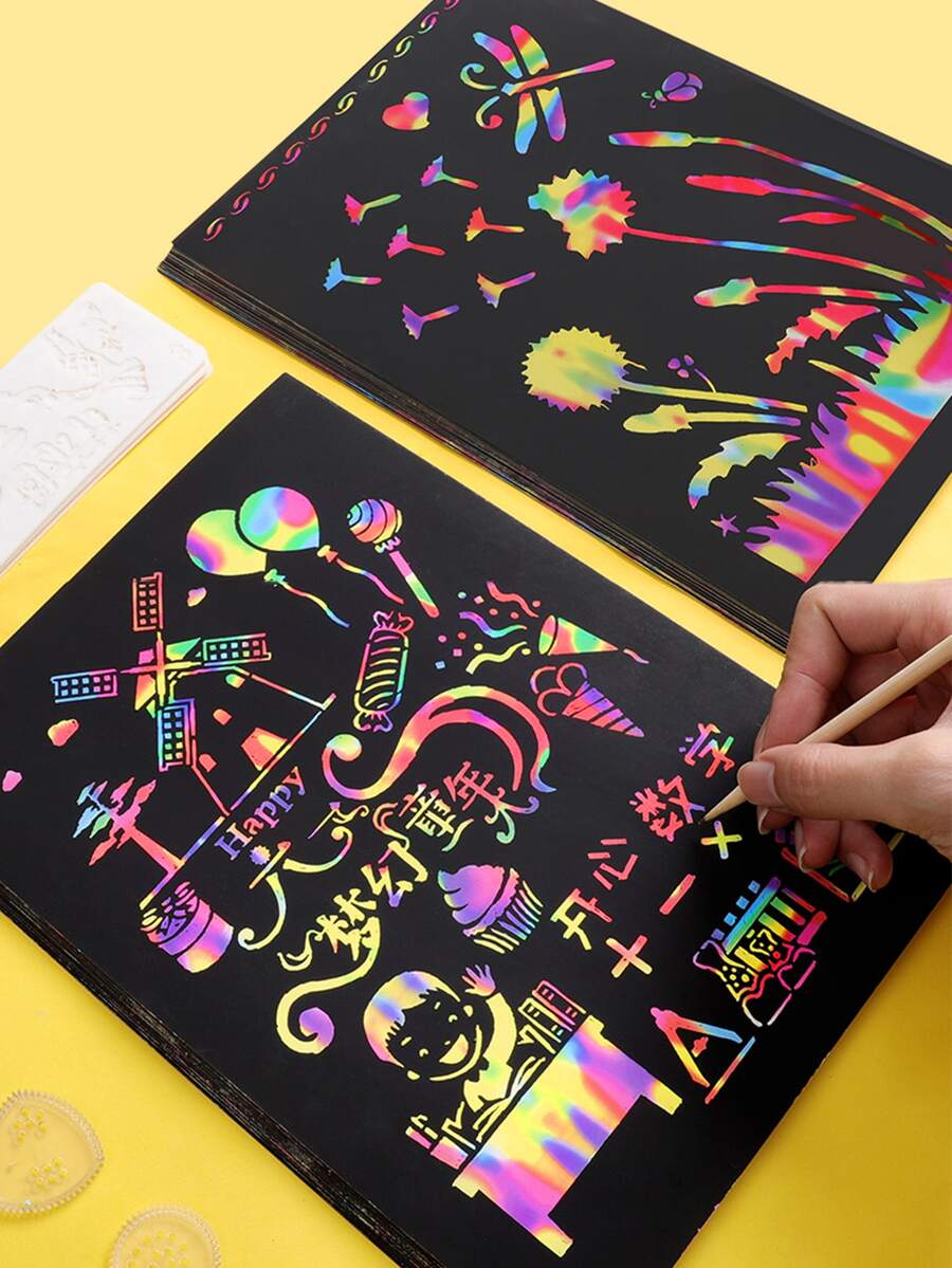 6 piezas Papel para dibujar A4 de colores , garabatear papel , brillante cambio de color cartulina - Multicolor - Ver 1
