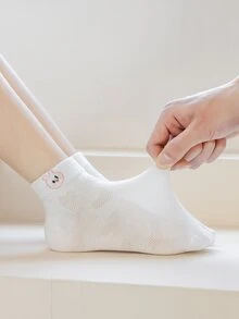 5 pares Calcetines de malla estilo con flor & con patrón de zanahoria - Multicolor - Ver 3