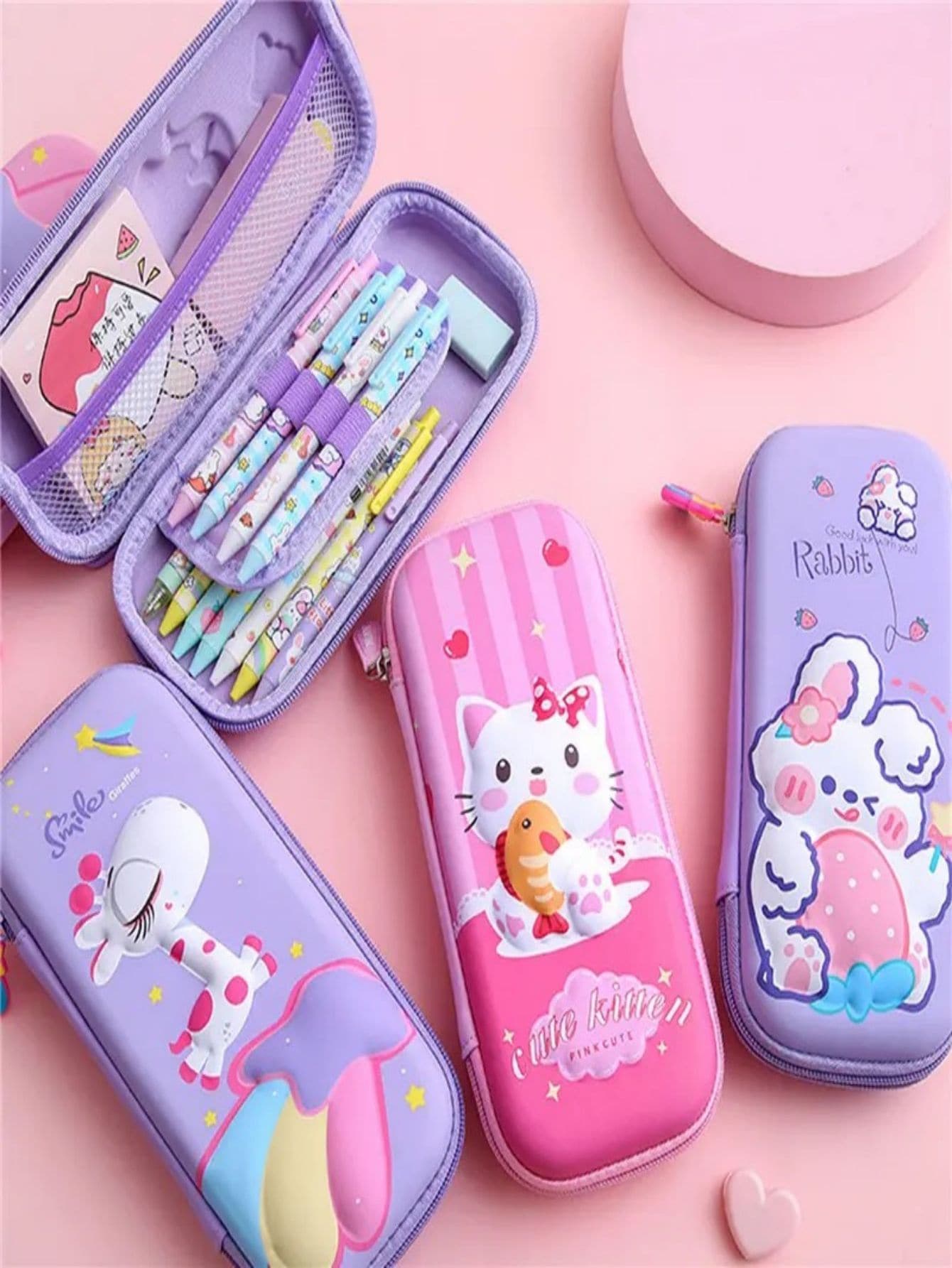 Estuche para lápices de gran capacidad 3D para niñas, de vuelta a la escuela, útiles escolares - Multicolor - Ver 1