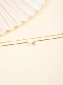 2入組不鏽鋼時尚假珍珠生日年號裝飾手鍊,適合女性日常裝飾 - 金黃色 - 查看 4