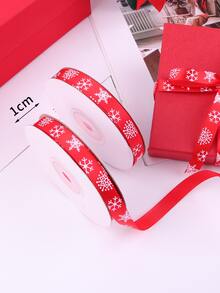 1cm 聖誕印花緞帶 - 22m 紅色禮盒包裝緞帶用於聖誕裝飾 - 紅色 - 查看 3