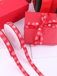 1cm 聖誕印花緞帶 - 22m 紅色禮盒包裝緞帶用於聖誕裝飾 - 紅色 - 查看 4