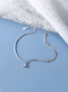 1pc Personalized S925 Sterling Silver Asymmetrical Star Shaped Double Layer Beaded Bracelet For Women, Jewelry Gift