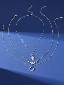 Hihho 3件套 时尚优雅花卉圆形吊坠设计 个性化创意女士项链套装，镶嵌锆石