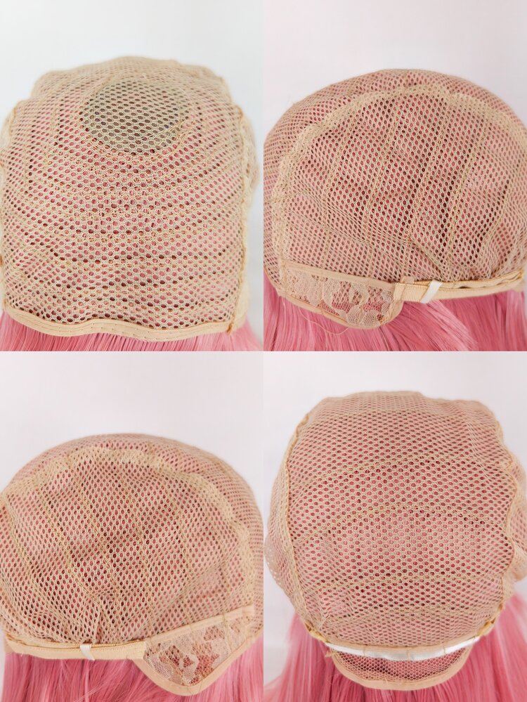 前髪付きロングストレート合成ウィッグ - ピンク - 見る 2