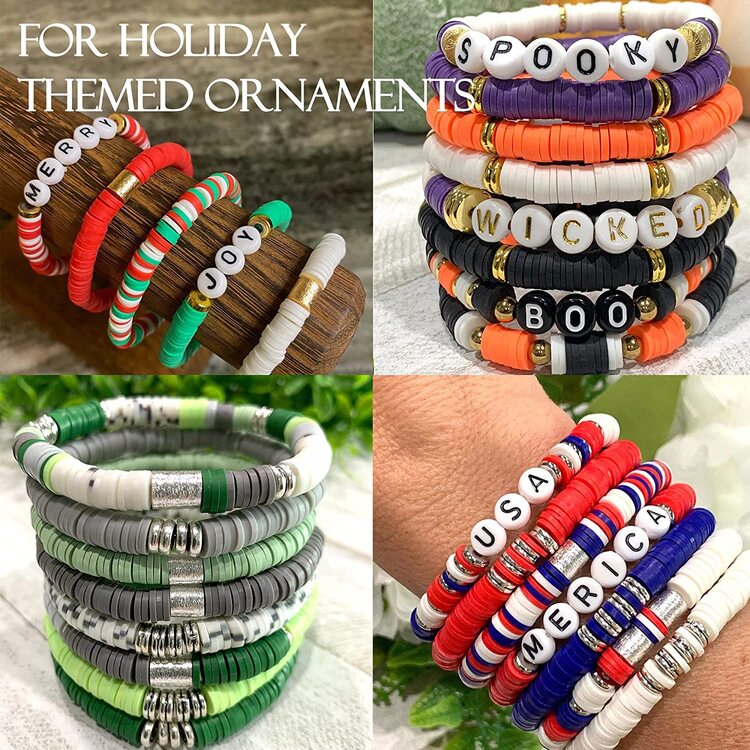 1盒24顏色6mm柔軟陶瓷釘珠帶剪刀和水晶線DIY珠寶製作用品適用於耳環,項鍊,手環 - 彩色 - 查看 7