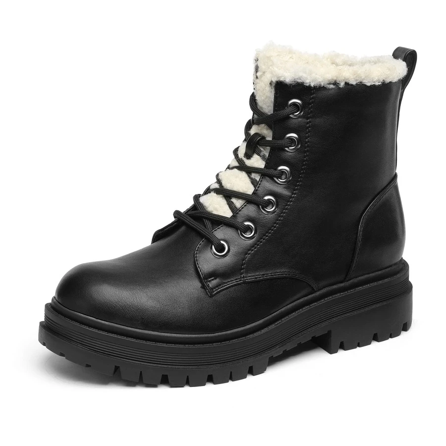 Black Lace-Up Combat Boots Ankle Booties For Women - Black - View 1