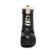 Black Lace-Up Combat Boots Ankle Booties For Women - Black - View 4