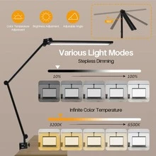 Desk Lamp with Clamp | Swing Arm Desk Light | Eye Caring Table Lamp, Dimmable, 5 Color Modes, Memory, Timer | Modern Architect Desk Lamps for Home Office Study Work Task Drafting Workbench - màu đen - Xem 4