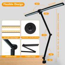 Desk Lamp with Clamp | Swing Arm Desk Light | Eye Caring Table Lamp, Dimmable, 5 Color Modes, Memory, Timer | Modern Architect Desk Lamps for Home Office Study Work Task Drafting Workbench - màu đen - Xem 5