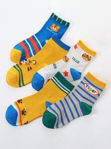 5雙裝男童條紋圖案舒適透氣網眼中筒襪適合日常生活 - 彩色 - 查看 3